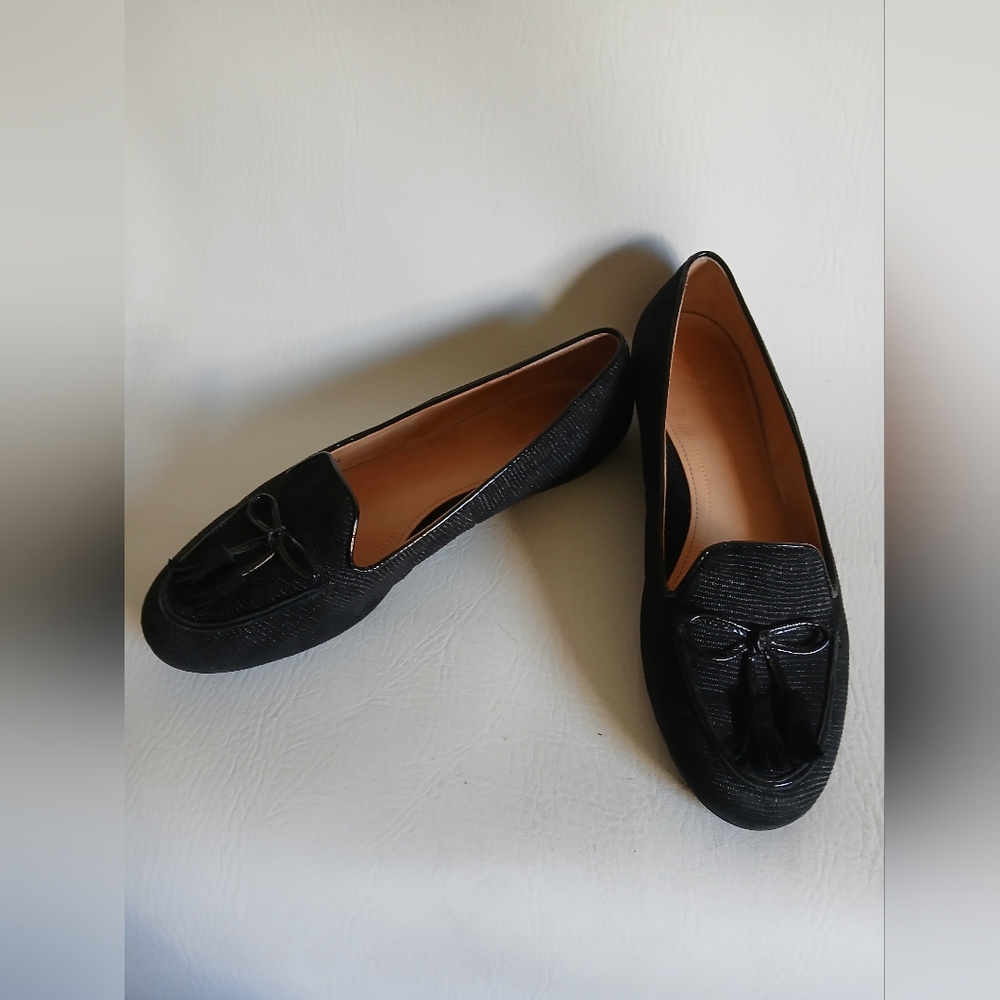 Nurture Black Textured Loafers Leather Lining Sz8.5M Tassel Bow Made In Brazil